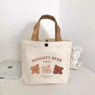 三只小熊结实耐用帆布ins风手提袋